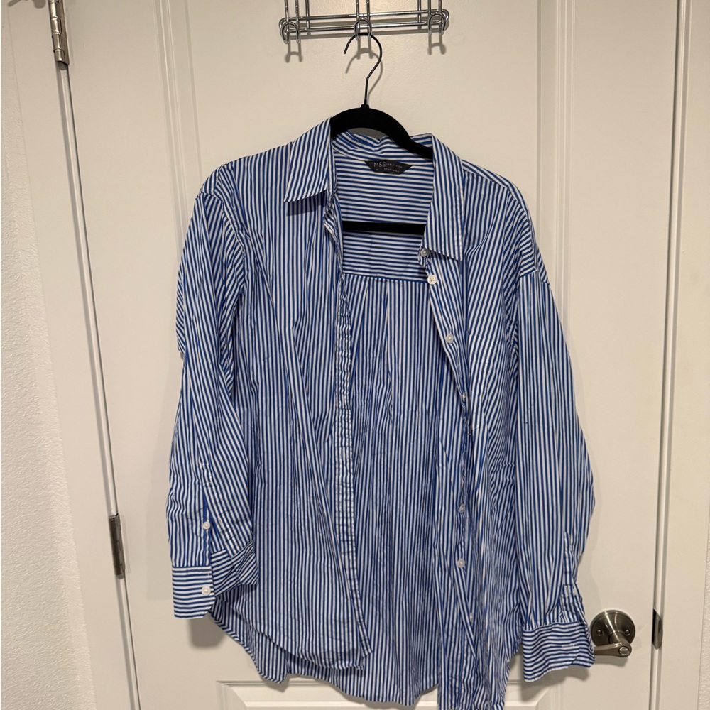M&S Blue Stripe Women’s Button-Up Shirt UK20